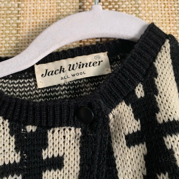 Jack Winter Wool Sweater Vintage Hand Knitted Cardigan Buttons Black Medium - Picture 3 of 3